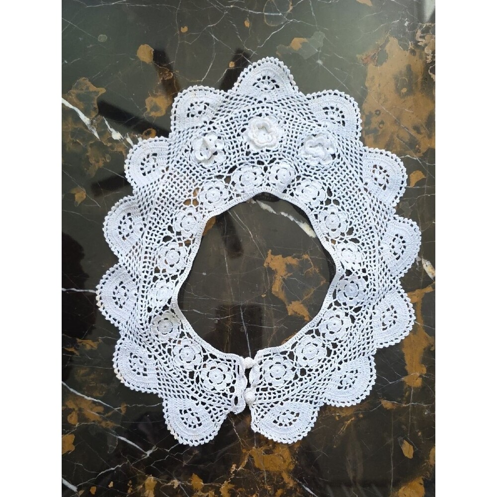 Vintage Crochet Floral Scallop Edge Collar Cottagecore Adult Size
